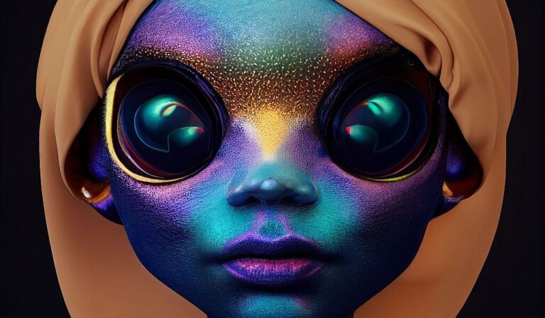 dream about skin colour d render of an alien with purple and green skin