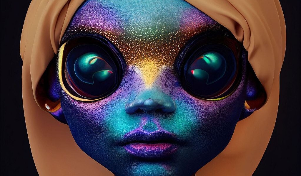 dream about skin colour d render of an alien with purple and green skin