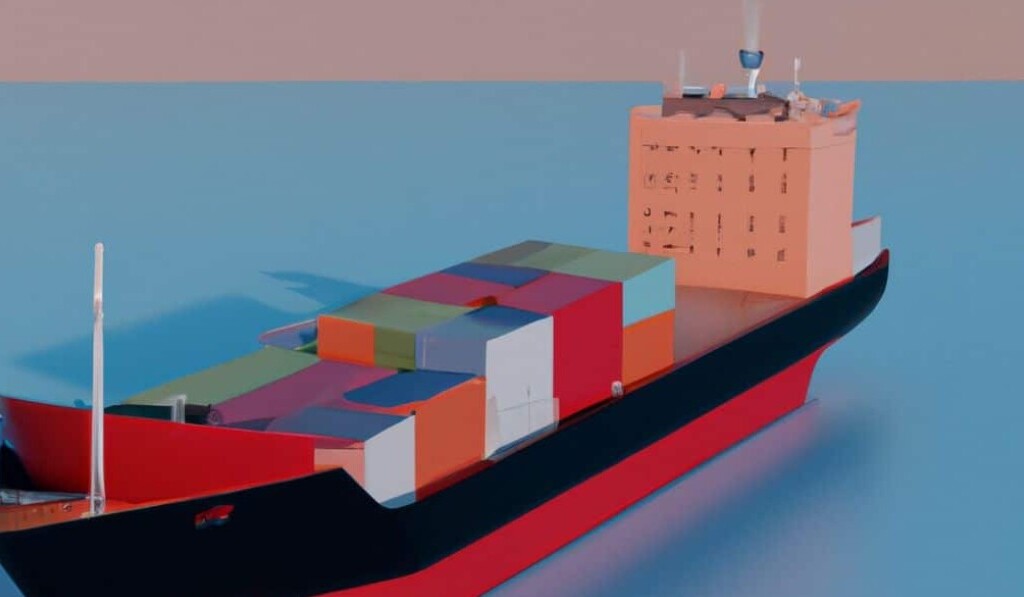 Droom over een vracht of lading, vrachtboot in 3d digital art